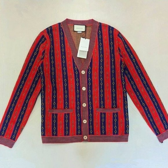 Gucci V-Neck Horsebit Chain Knit Cardigan - Picture 7 of 16